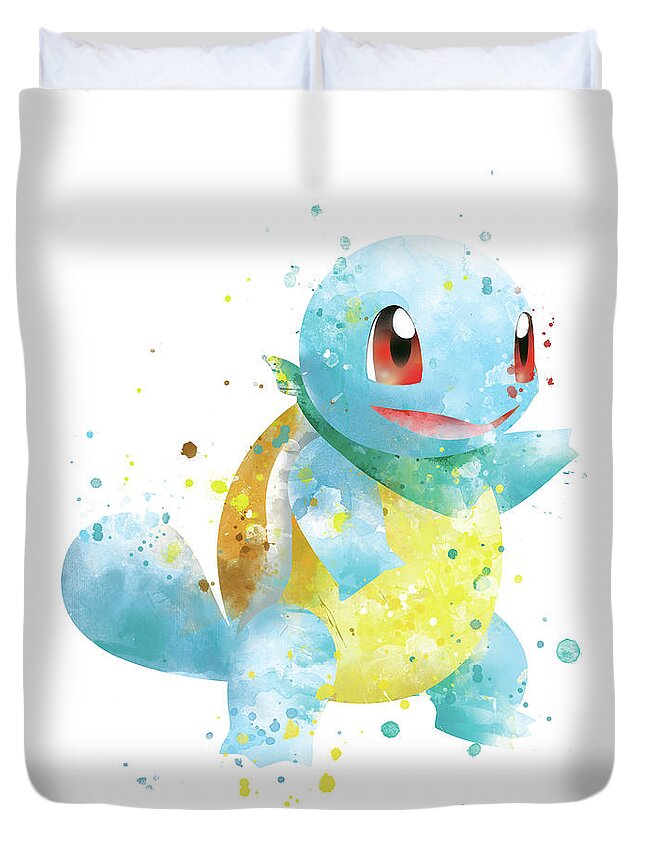 Pokemon Duvet Cover featuring the mixed media Pokemon Squirtle by Monn Print