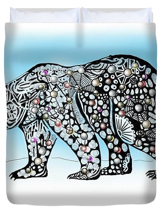 Doodle Duvet Cover featuring the digital art Polar bear doodle by Darren Cannell
