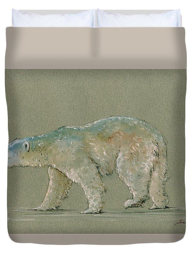 Polar Bear Duvet Cover featuring the painting Polar bear original watercolor painting art by Juan Bosco