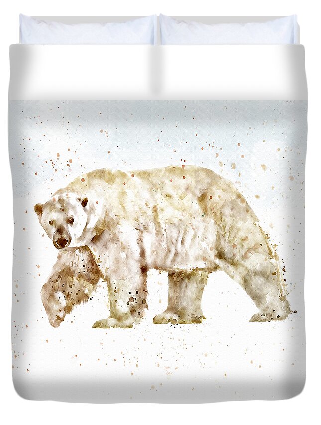 Polar Bear Duvet Cover featuring the painting Polar Bear watercolor by Marian Voicu