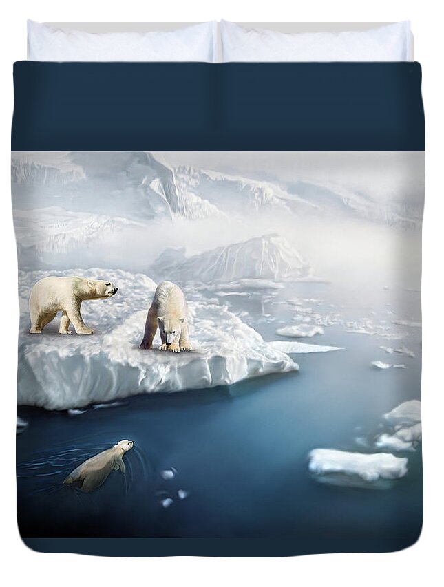 Bear Duvet Cover featuring the digital art Polar Bears by Thanh Thuy Nguyen