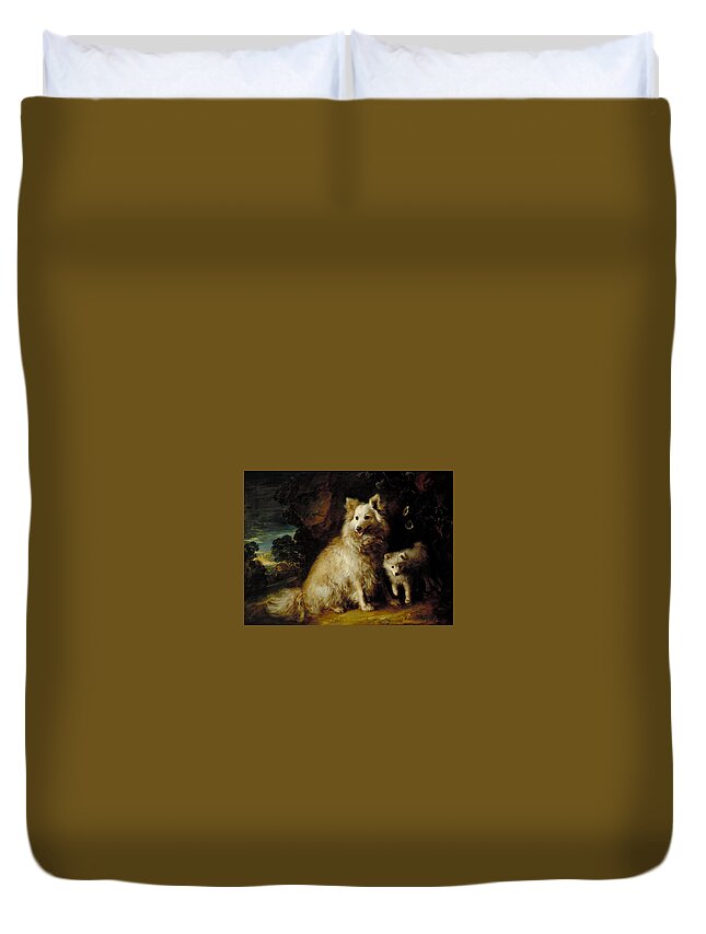 Thomas Gainsborough Duvet Cover featuring the painting Pomeranian Bitch and Puppy by Thomas Gainsborough