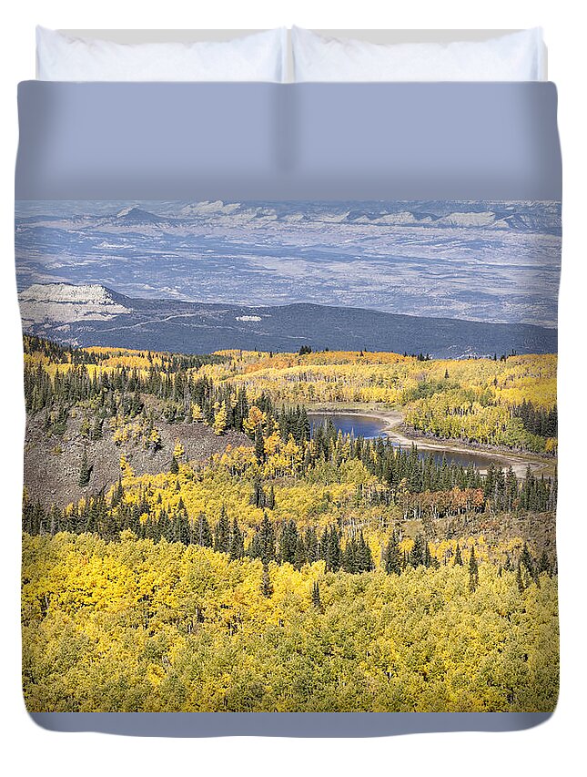 Grand Mesa Duvet Cover featuring the photograph Pond and Mesa by Denise Bush