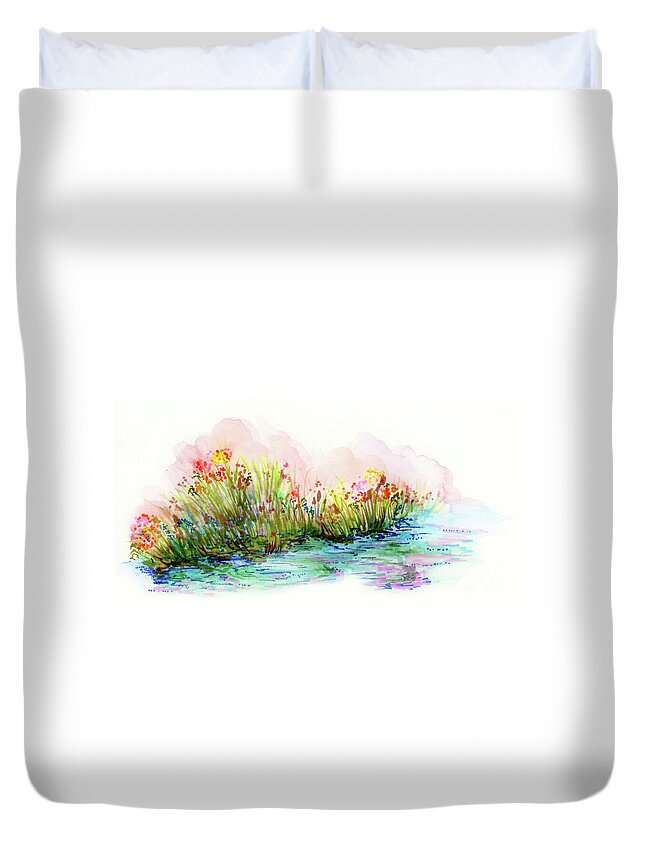 Pond Duvet Cover featuring the painting Sunrise Pond by Lauren Heller