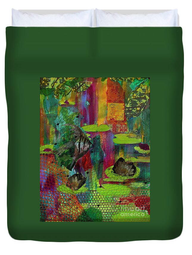 Art Duvet Cover featuring the painting Pond Impressions by Jeanette French