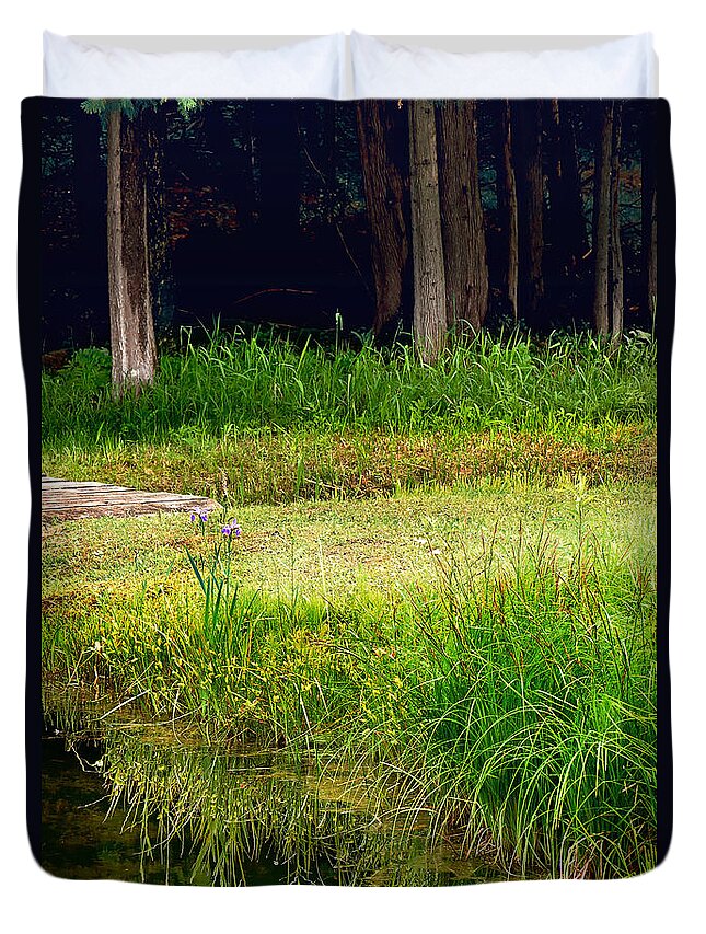 Water Reflections Duvet Cover featuring the photograph Pond Landscape Print by Gwen Gibson
