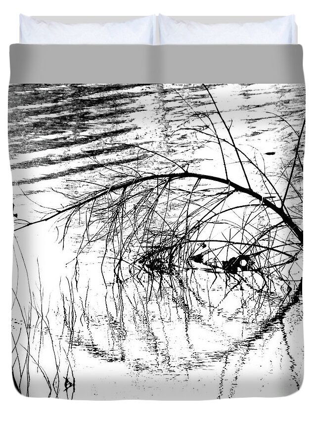 Black White Image Duvet Cover featuring the photograph Pond Study by Lizi Beard-Ward
