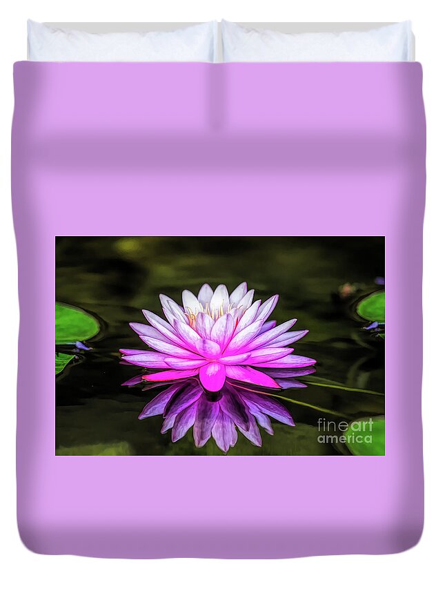 Tropical Duvet Cover featuring the digital art Pond Water Lily by Ed Taylor