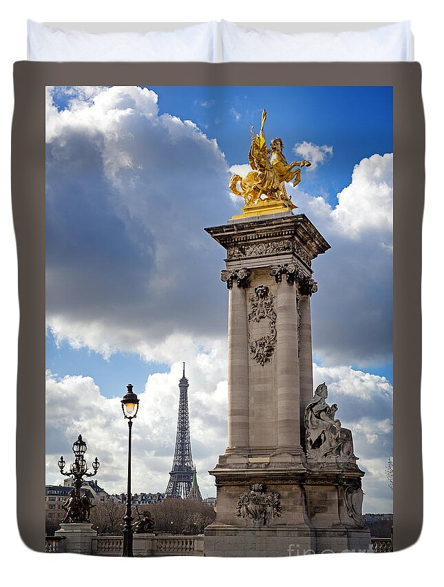 Bridge Duvet Cover featuring the photograph Pont Alexandre III bridge with the Eiffel Tower by Jane Rix