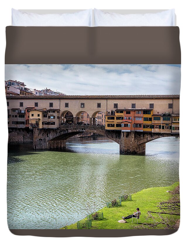 Joan Carroll Duvet Cover featuring the photograph Ponte Vecchio Florence Italy II by Joan Carroll