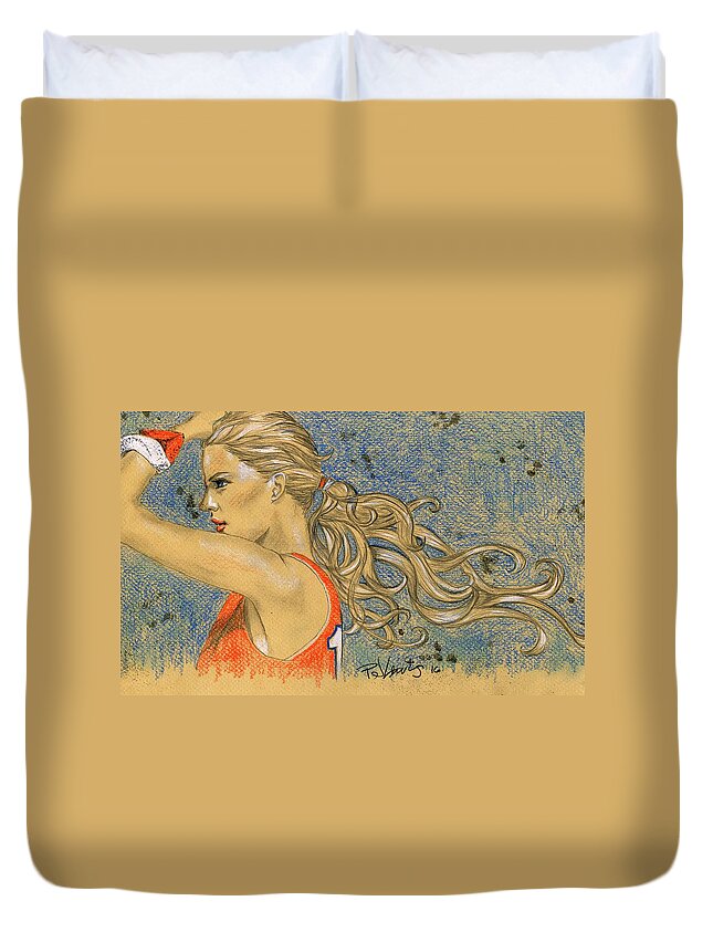 Portrait Duvet Cover featuring the drawing Ponytail Run by PJ Lewis
