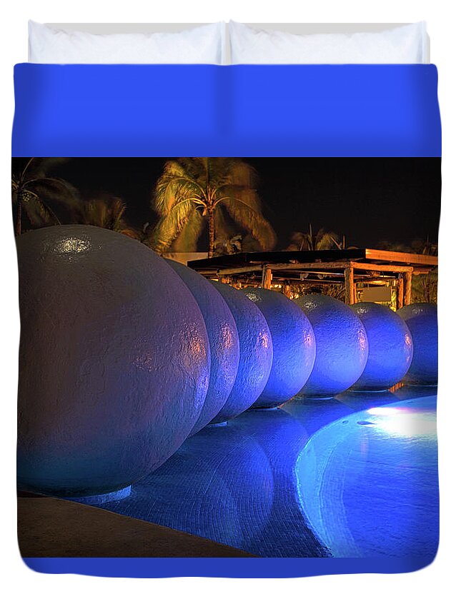 Ball Duvet Cover featuring the photograph Pool Balls At Night by Shane Bechler