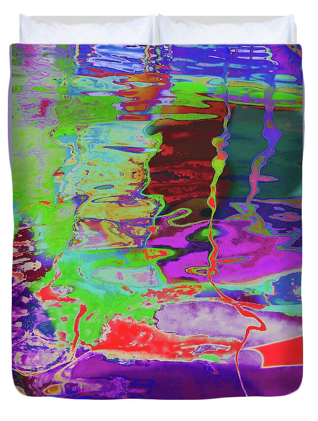 Art Photo Outrageous Colors Abstract Patterns Duvet Cover featuring the photograph Pool surface reflections by Priscilla Batzell Expressionist Art Studio Gallery