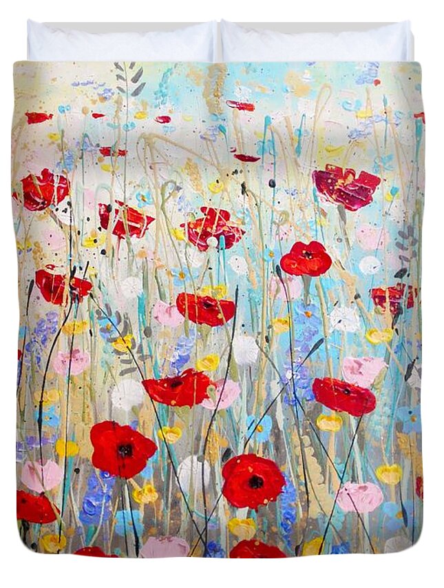 Poppy Duvet Cover featuring the painting Poppies by Angie Wright