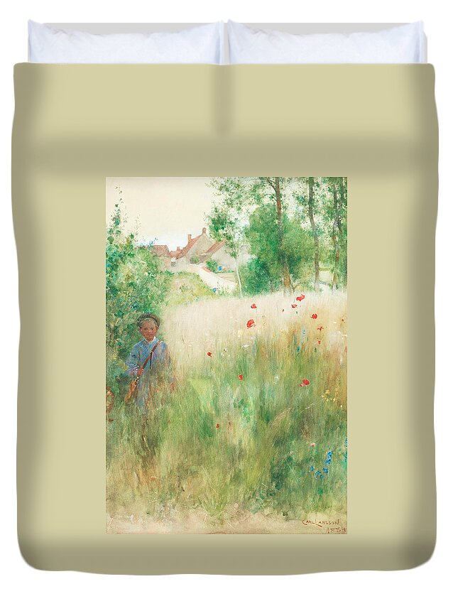 19th Century Art Duvet Cover featuring the painting Poppies by Carl Larsson