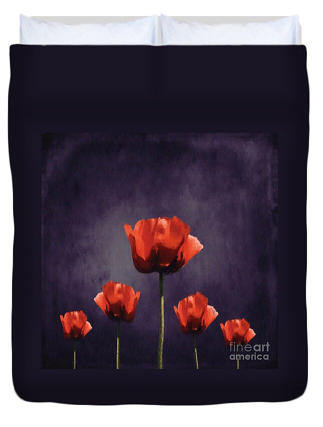 Poppies Duvet Cover featuring the digital art Poppies Fun 01b by Variance Collections