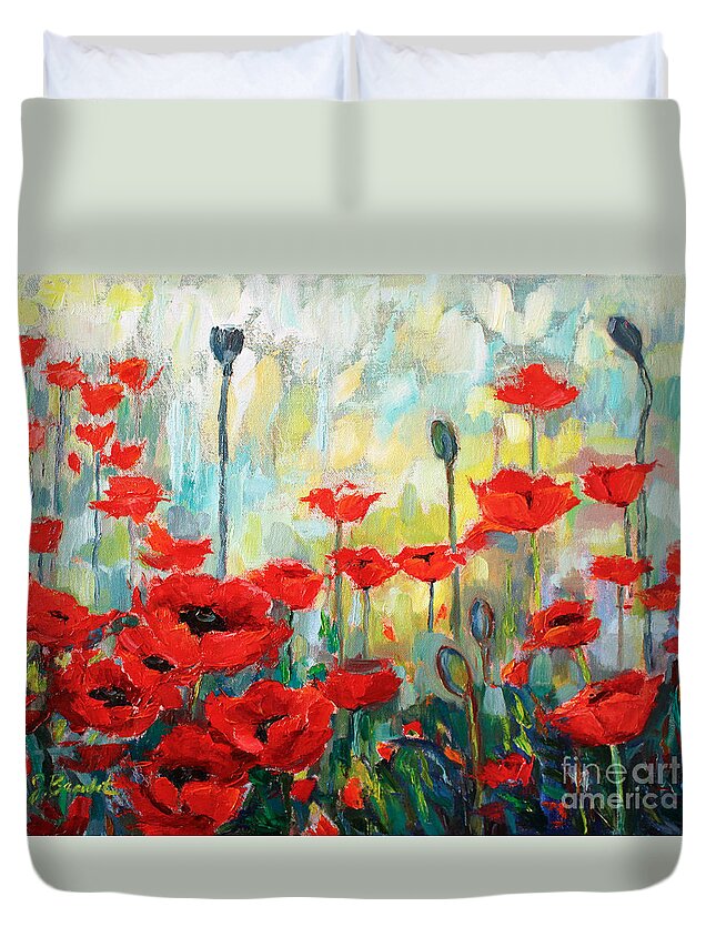 Floral Duvet Cover featuring the painting Poppies in Bloom by Jennifer Beaudet