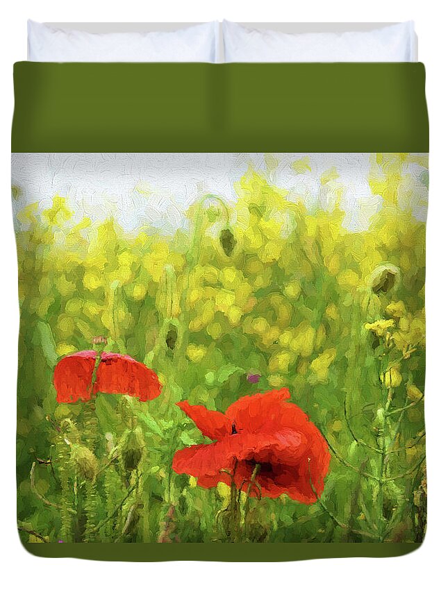 Poppy Duvet Cover featuring the photograph Poppies in Rape by Ron Harpham