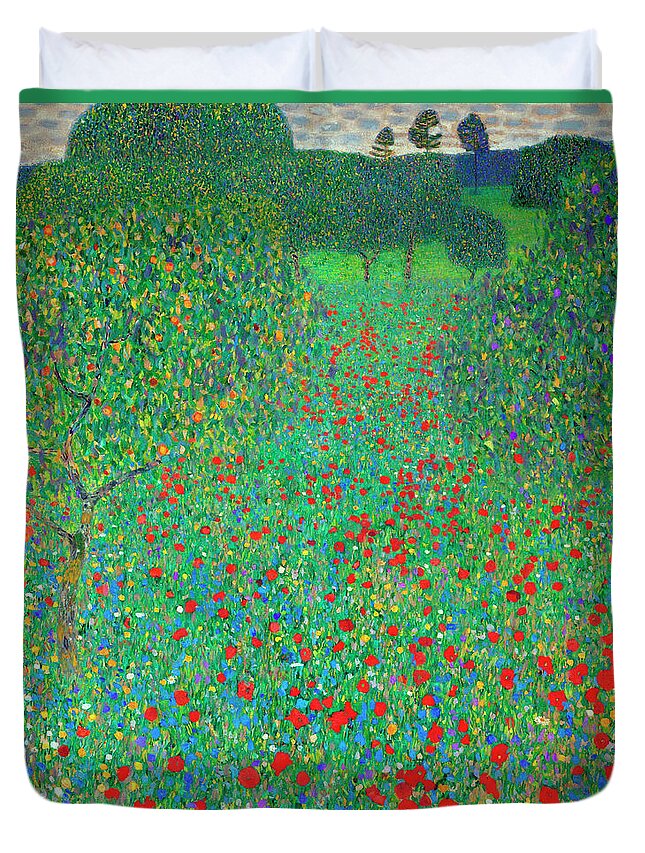 Klimt Duvet Cover featuring the painting Poppy Field by Gustav Klimt