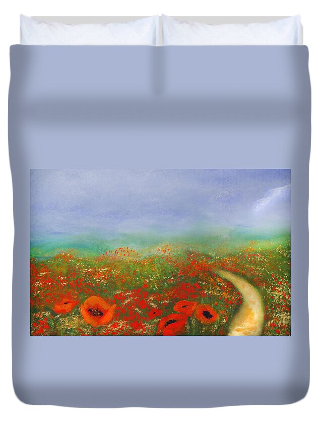 Impressionism Duvet Cover featuring the painting Poppy Field Impressions by Georgiana Romanovna