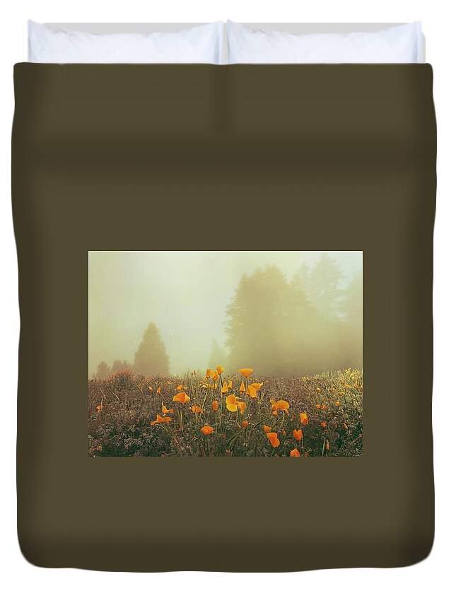 Poppy Duvet Cover featuring the digital art Poppy Field in Mist by Kevyn Bashore