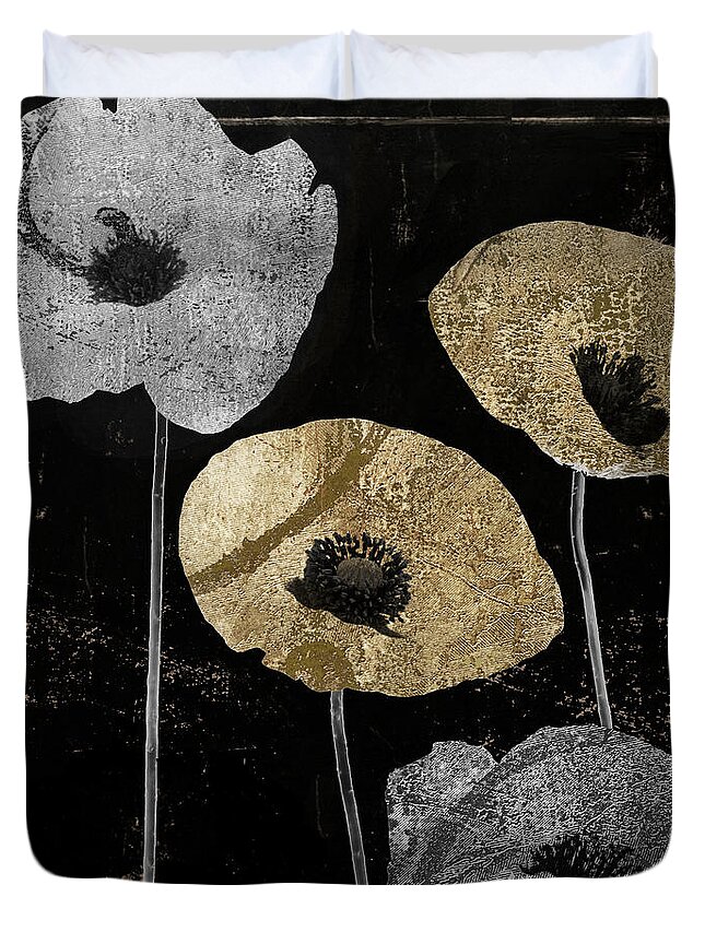 Gold Poppy Duvet Cover featuring the painting Poppyville by Mindy Sommers