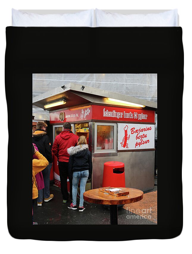 Hot Dog Stand Duvet Cover featuring the photograph Popular Iceland Hot Dog Stand 6202 by Jack Schultz