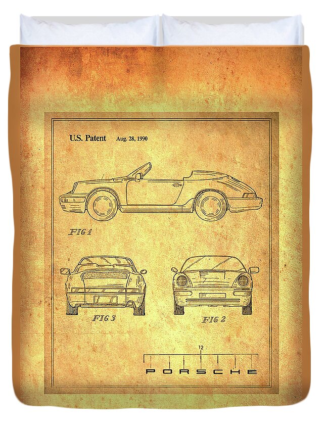 Porsche Duvet Cover featuring the digital art Porsche Blueprint by Steven Parker