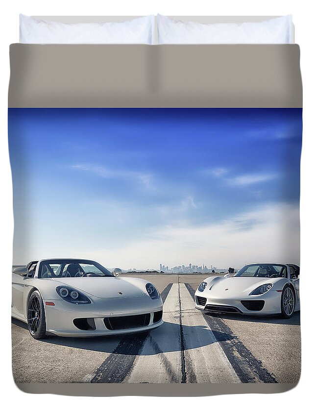 Cars Duvet Cover featuring the photograph #Porsche #CarreraGT and #918Spyder by ItzKirb Photography