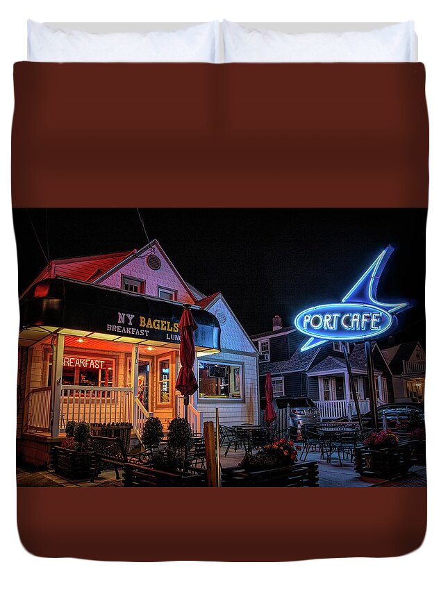 Port Cafe Duvet Cover featuring the photograph Port Cafe Wildwood by Kristia Adams