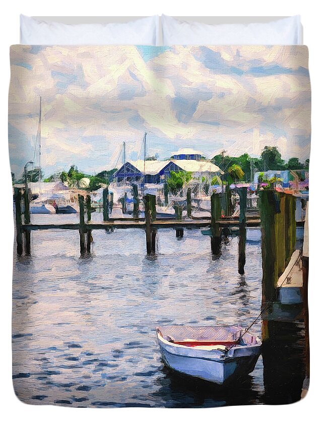 Port Salerno Duvet Cover featuring the painting Port Salerno by Tammy Lee Bradley