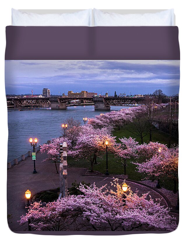Trees Duvet Cover featuring the photograph Portland Cherry Blossoms by Steven Clark