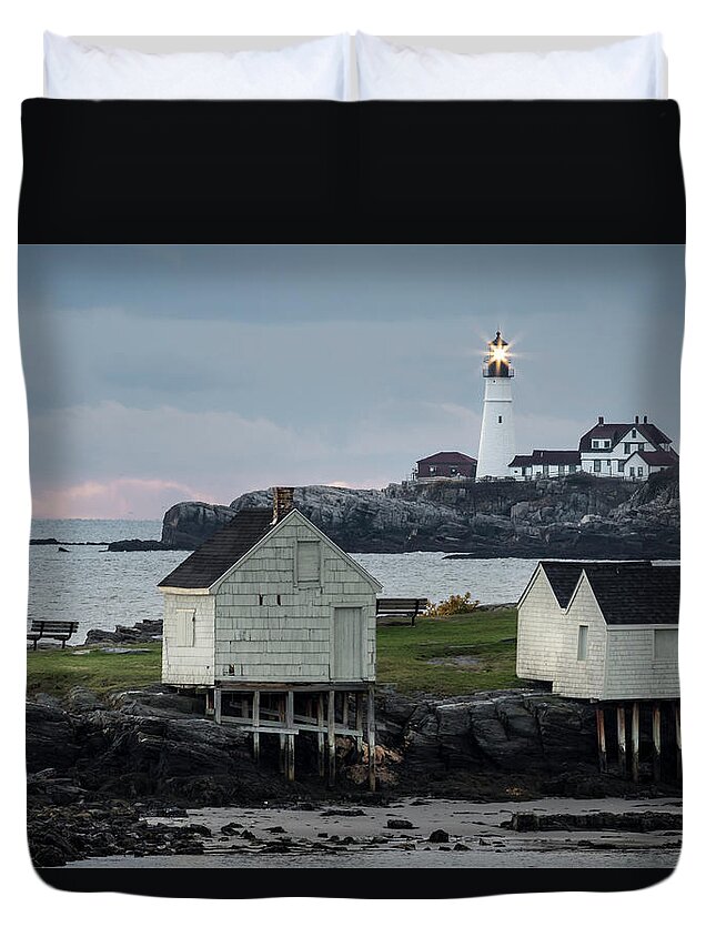 Maine Duvet Cover featuring the photograph Portland Head Light from Willard Beach by Colin Chase
