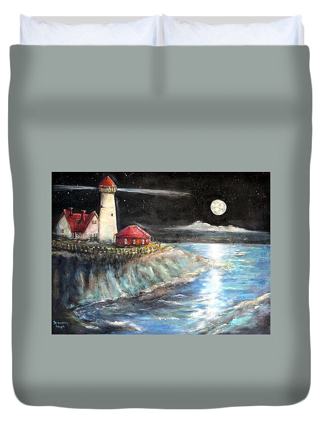 Portland Maine Duvet Cover featuring the painting Portland Maine Twilight by Bernadette Krupa