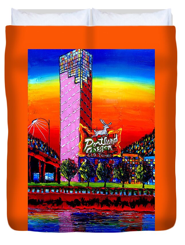  Duvet Cover featuring the painting Portland Oregon Sign 71 by James Dunbar