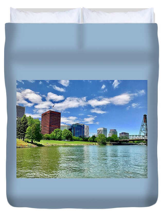 Portland Duvet Cover featuring the photograph Portland Waterfront by Brian Eberly