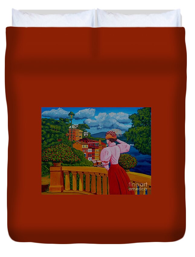 Italy Duvet Cover featuring the painting Portofino Lady by Anthony Dunphy