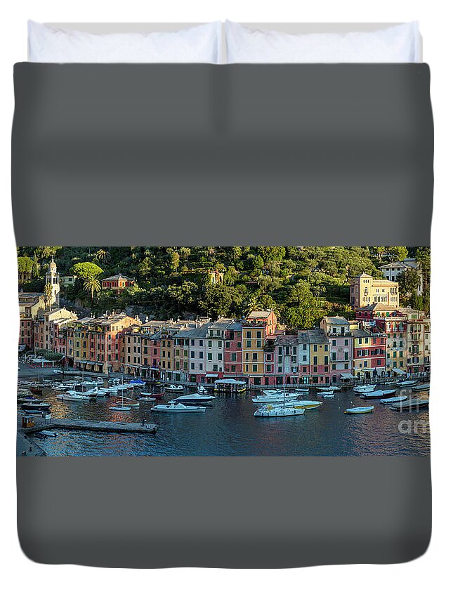 Portofino Duvet Cover featuring the photograph Portofino Morning Panoramic II by Brian Jannsen