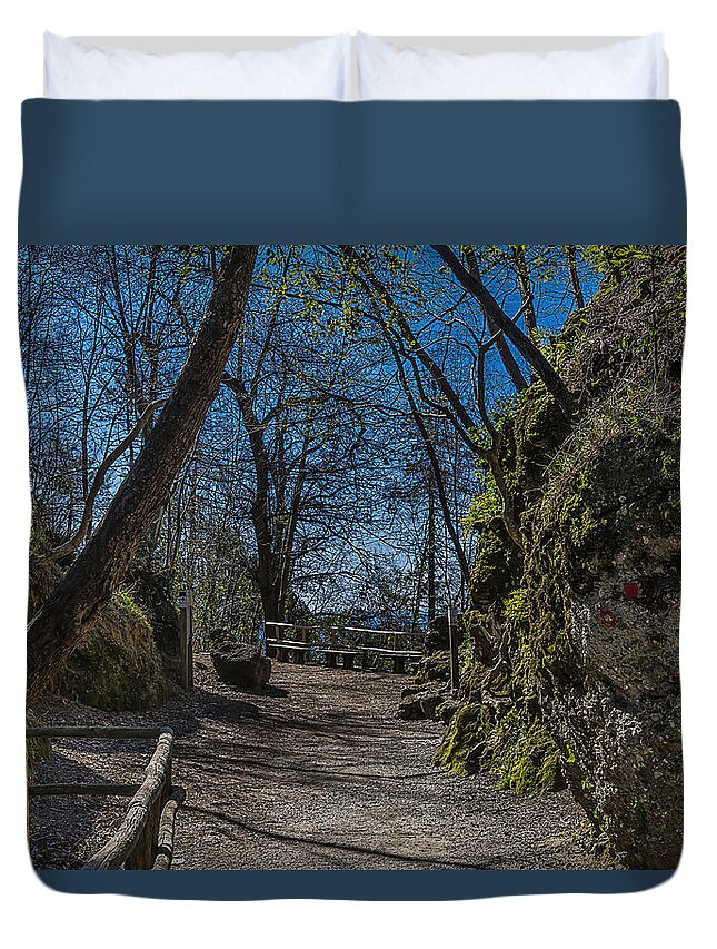 Portofino Duvet Cover featuring the photograph Portofino Mount Hiking Itinerary Pass by Enrico Pelos