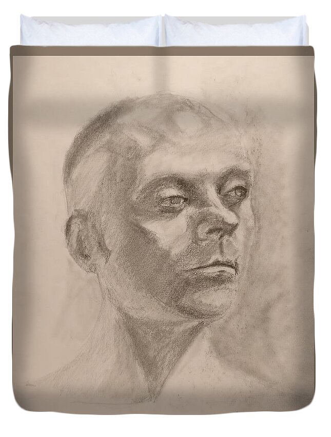 Male Duvet Cover featuring the drawing Portrait by Nicolas Bouteneff
