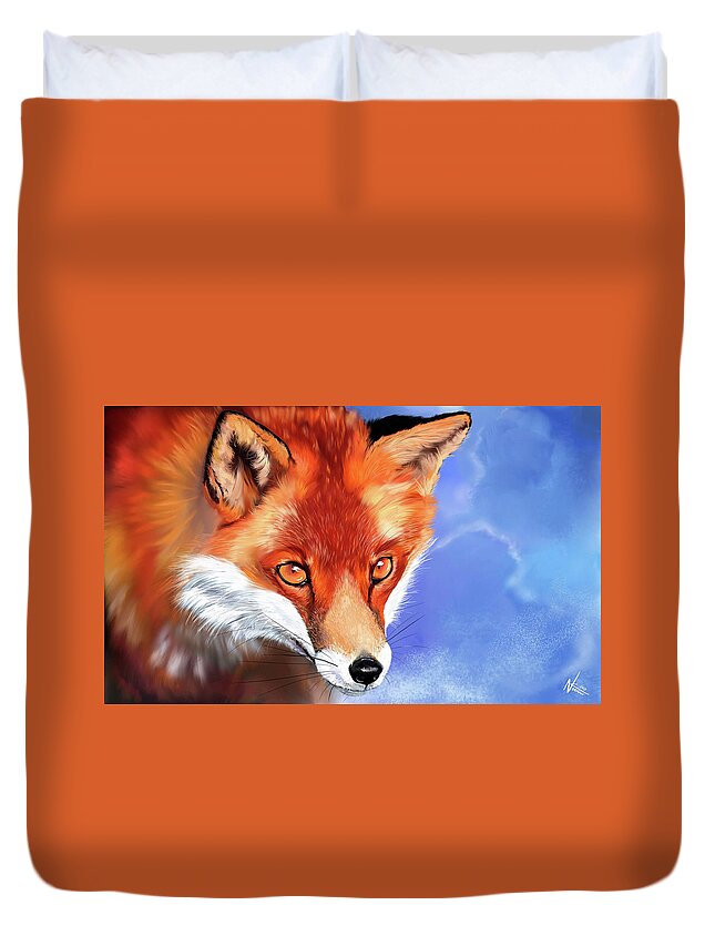 Fox Duvet Cover featuring the digital art Portrait of a Fox by Norman Klein