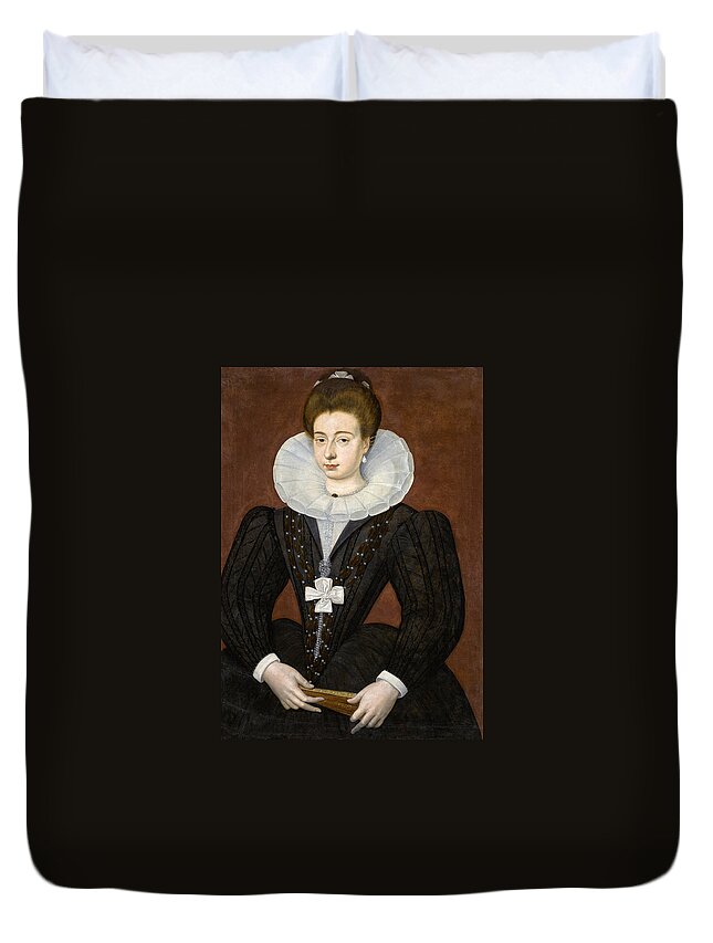 Attributed To Francois Quesnel Duvet Cover featuring the painting Portrait of A French Noblewoman, Half-length by Attributed to Francois Quesnel