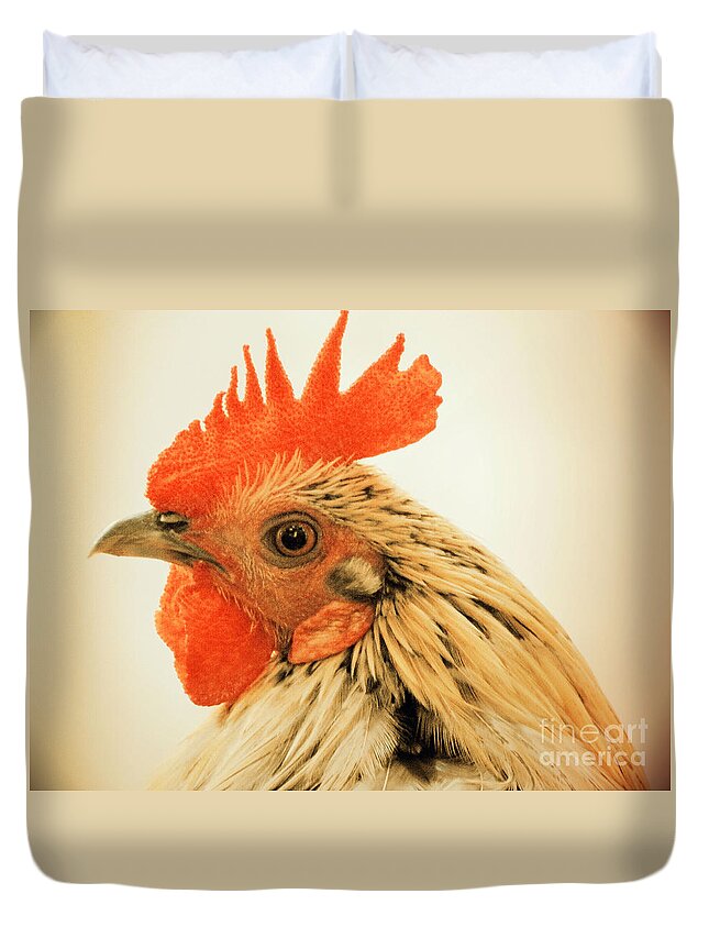 Rooster Duvet Cover featuring the photograph Portrait Of A Wild Rooster by Jan Gelders
