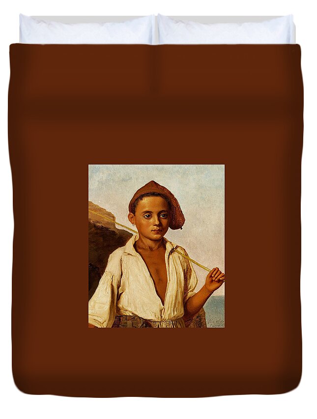 19th Century Art Duvet Cover featuring the painting Portrait of a Youngfisher Boy from Capri by Christen Kobke
