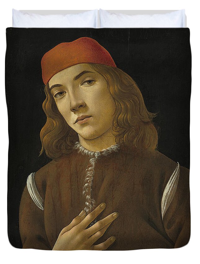 Sandro Botticelli Duvet Cover featuring the painting Portrait Of A Youth by Sandro Botticelli