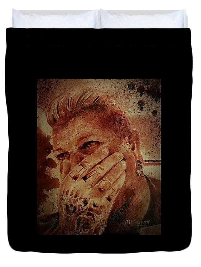 Chris Kross Duvet Cover featuring the painting Portrait of Chris Kross by Ryan Almighty