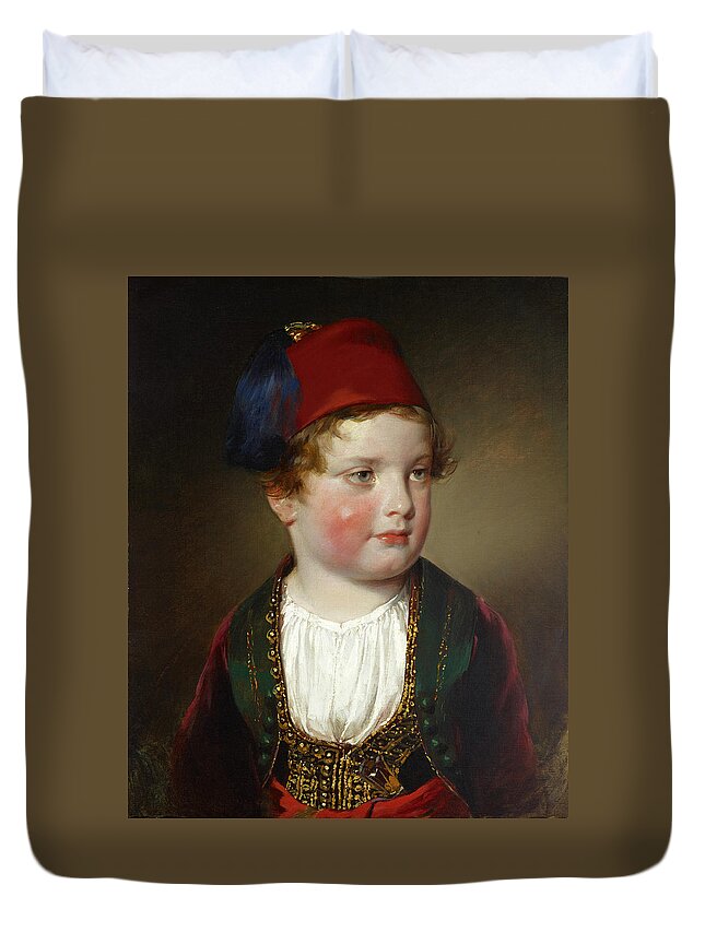 Friedrich Von Amerling Duvet Cover featuring the painting Portrait of Prince Victor Odescalchi in Greek costume at the age of five by Friedrich von Amerling