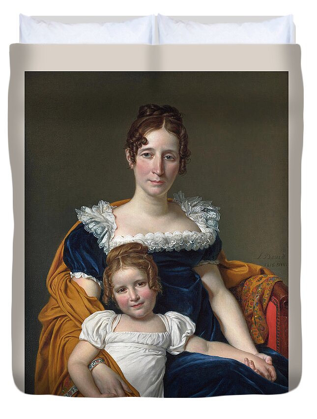Jacques-louis David Duvet Cover featuring the painting Portrait of the Comtesse Vilain XIIII and her Daughter by Jacques-Louis David