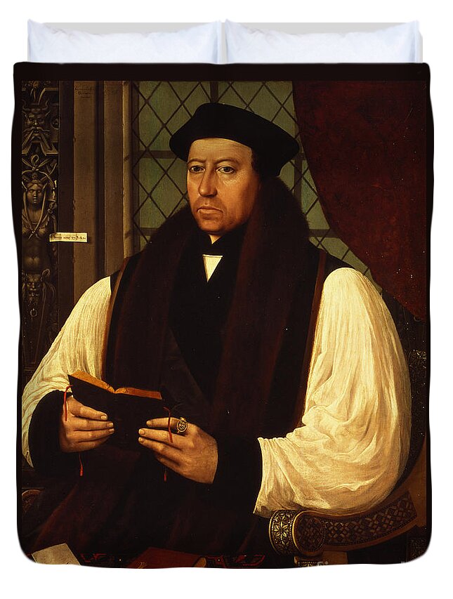 Thomas Cranmer Duvet Cover featuring the painting Portrait of Thomas Cranmer by Gerlach Flicke
