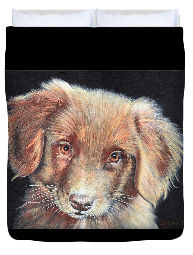Labrador Duvet Cover featuring the painting Portrait of Toby by John Neeve
